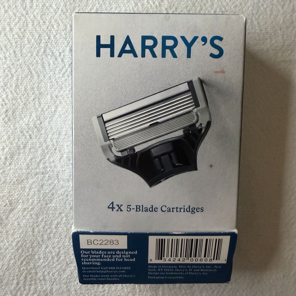 HARRY'S 4-PACK 5-BLADE REPLACEMENT CARTRIDGES MADE IN GERMANY Brand New Open Box